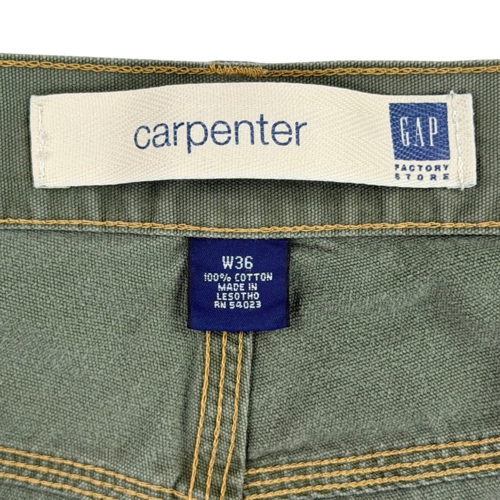 Vintage GAP Carpenter Shorts Men 36 Olive Green Cotton Canvas Utility Work Y2K - Picture 3 of 15